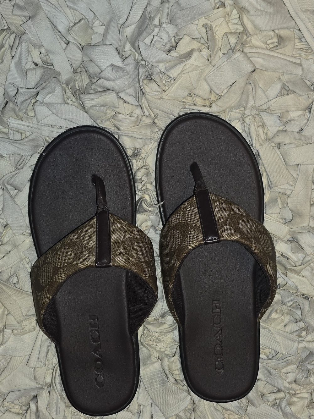CO Brown Coach Logo Men Flip Sandals with Dark Footbed